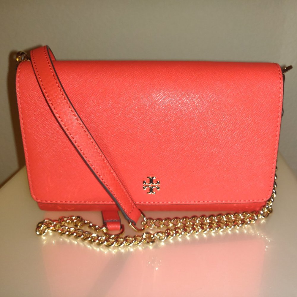 NWT Tory Burch Emerson Chain Wallet Bright Samba
